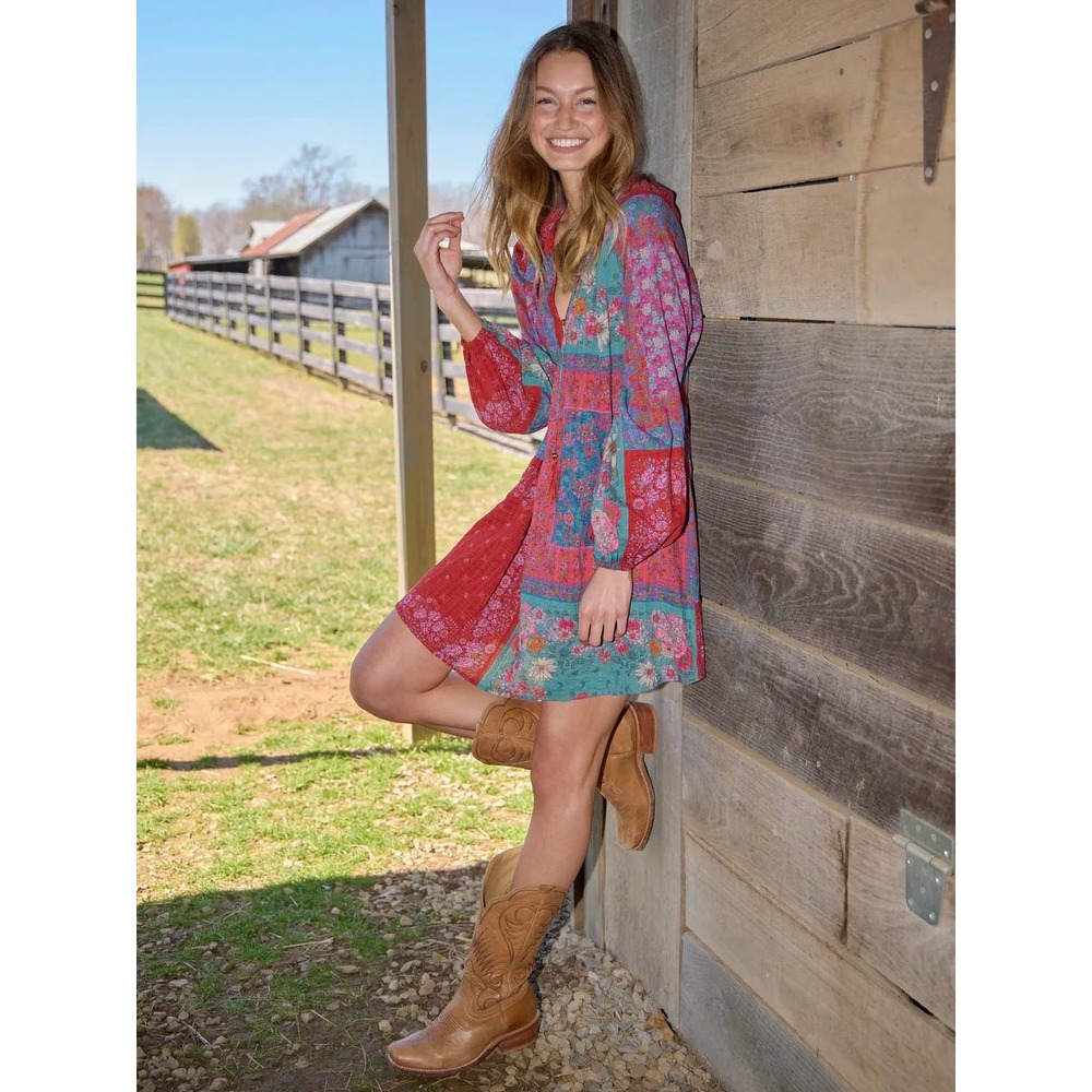 Natural Life Camille Mini Dress XS Multicolor Floral Patchwork Boho Country NWOT